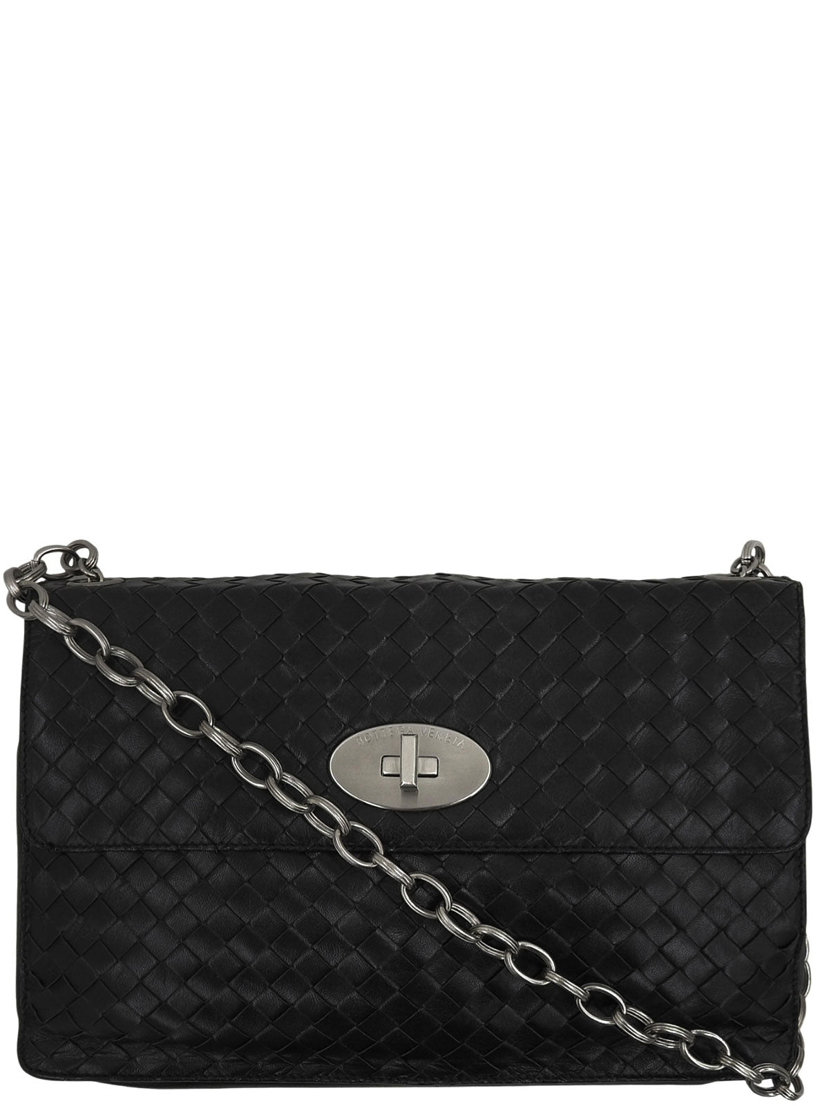 黑色编织链条单肩包