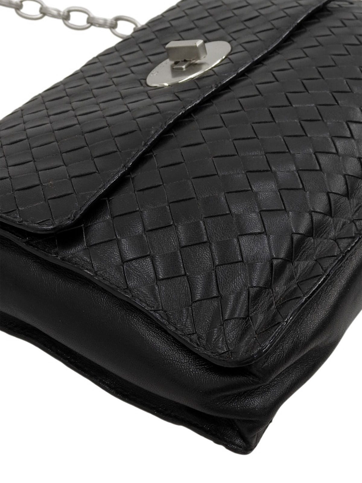 黑色编织链条单肩包