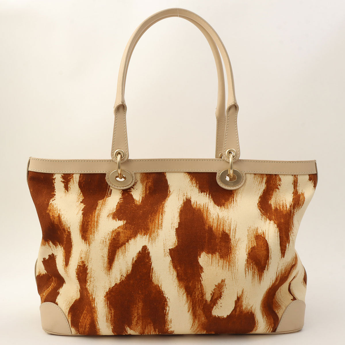 Leopard Print Logo Charm Tote Bag Beige/Brown