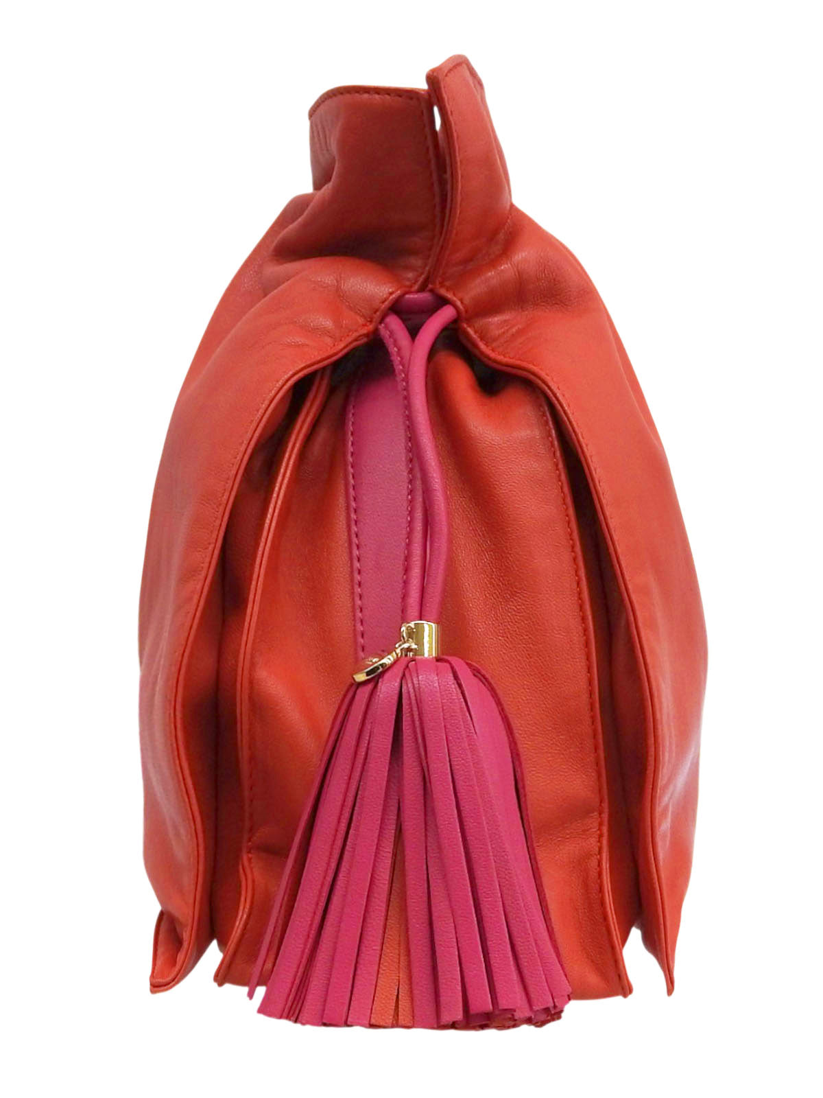 ナッパレザーアナグラムフラメンコショルダーバッグ オレンジ/ピンク