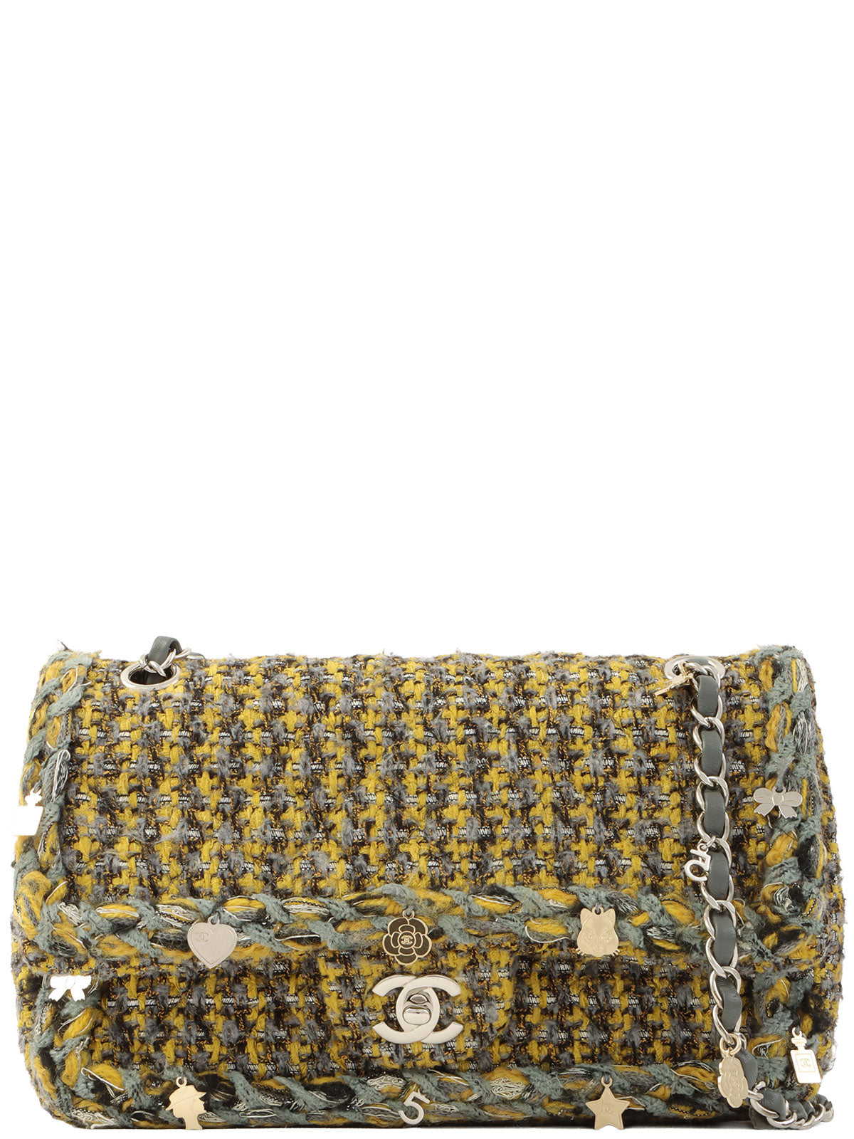 2017款 Tweed Icon Charm CC Turnlock 链条包，黄/灰/多色