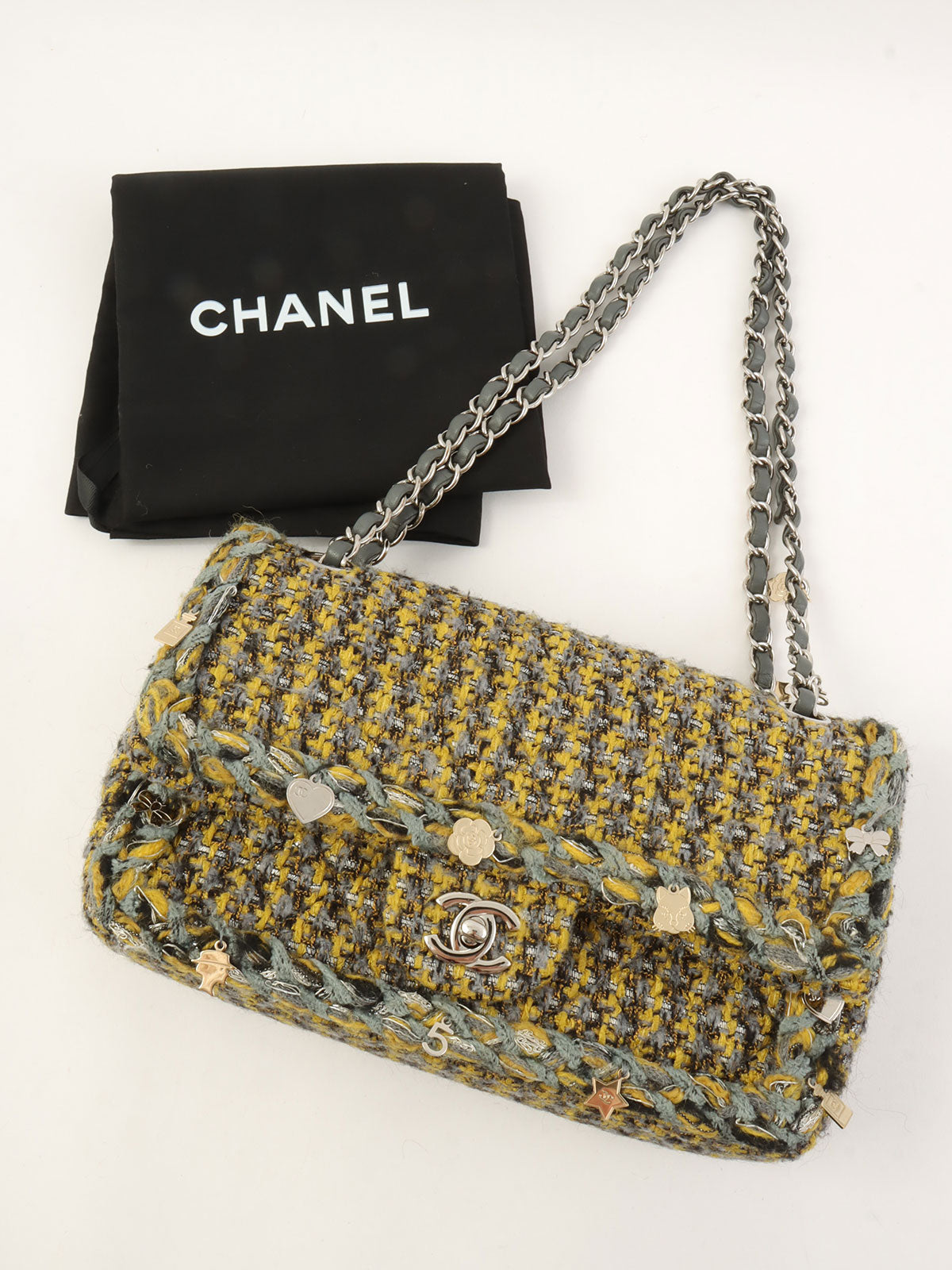 2017款 Tweed Icon Charm CC Turnlock 链条包，黄/灰/多色
