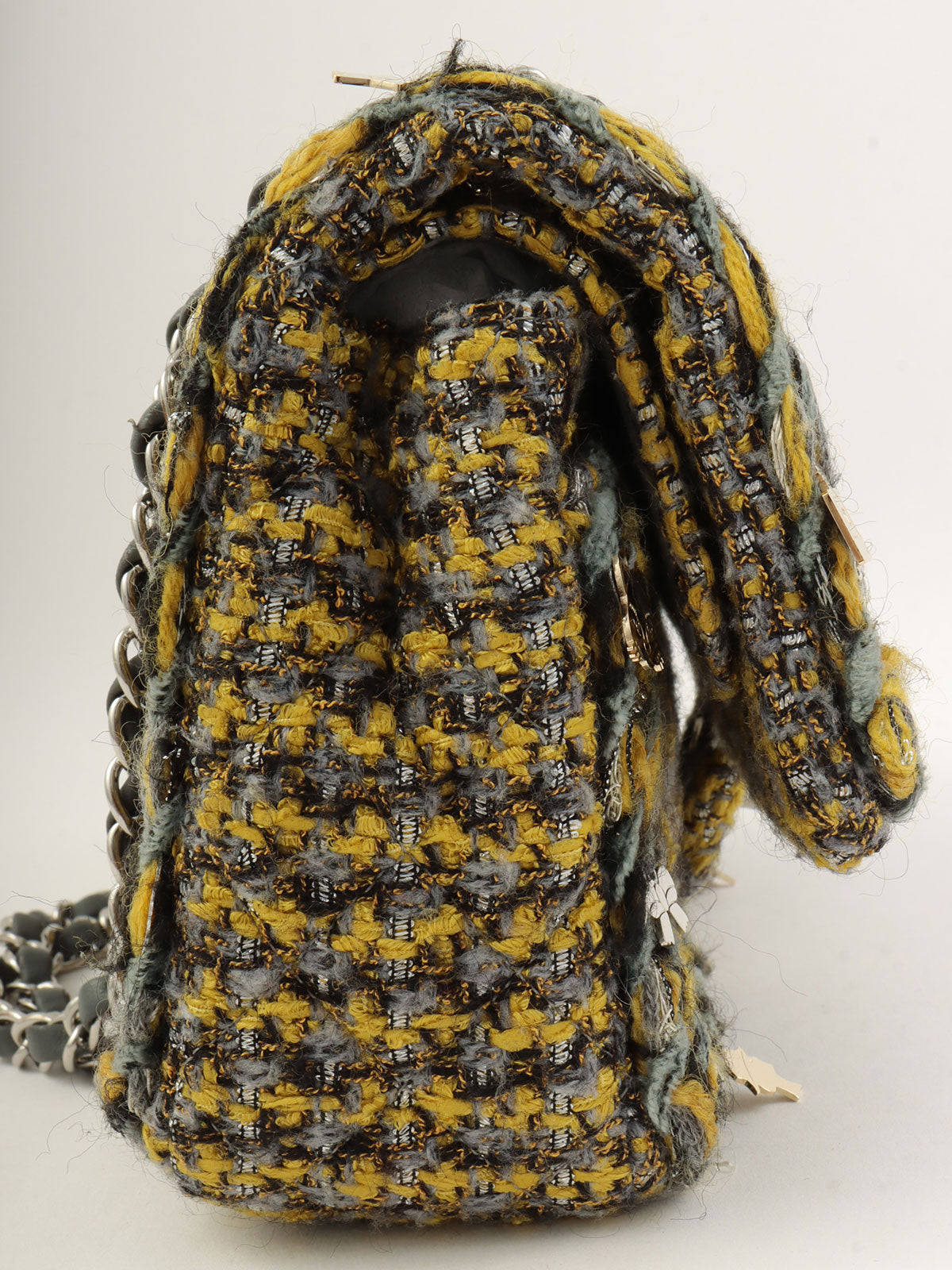 2017款 Tweed Icon Charm CC Turnlock 链条包，黄/灰/多色