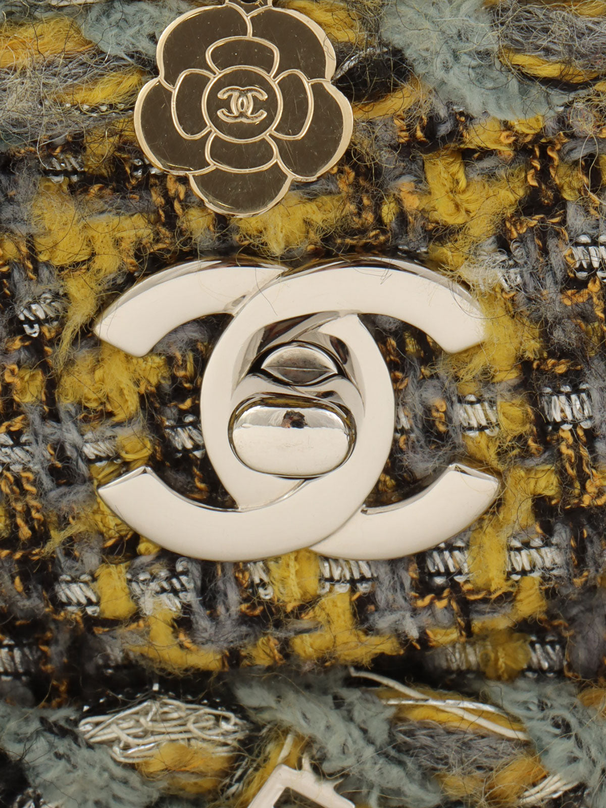 2017款 Tweed Icon Charm CC Turnlock 链条包，黄/灰/多色