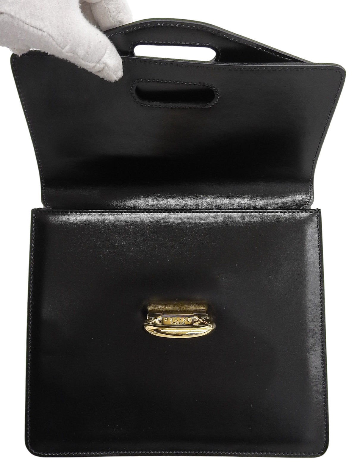 黑色Logo铭牌双盖手提包