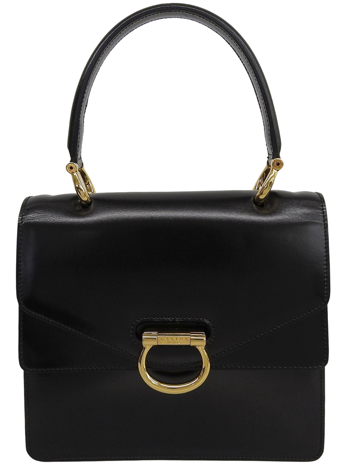 黑色Logo铭牌双盖手提包