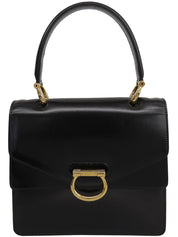 黑色Logo铭牌双盖手提包