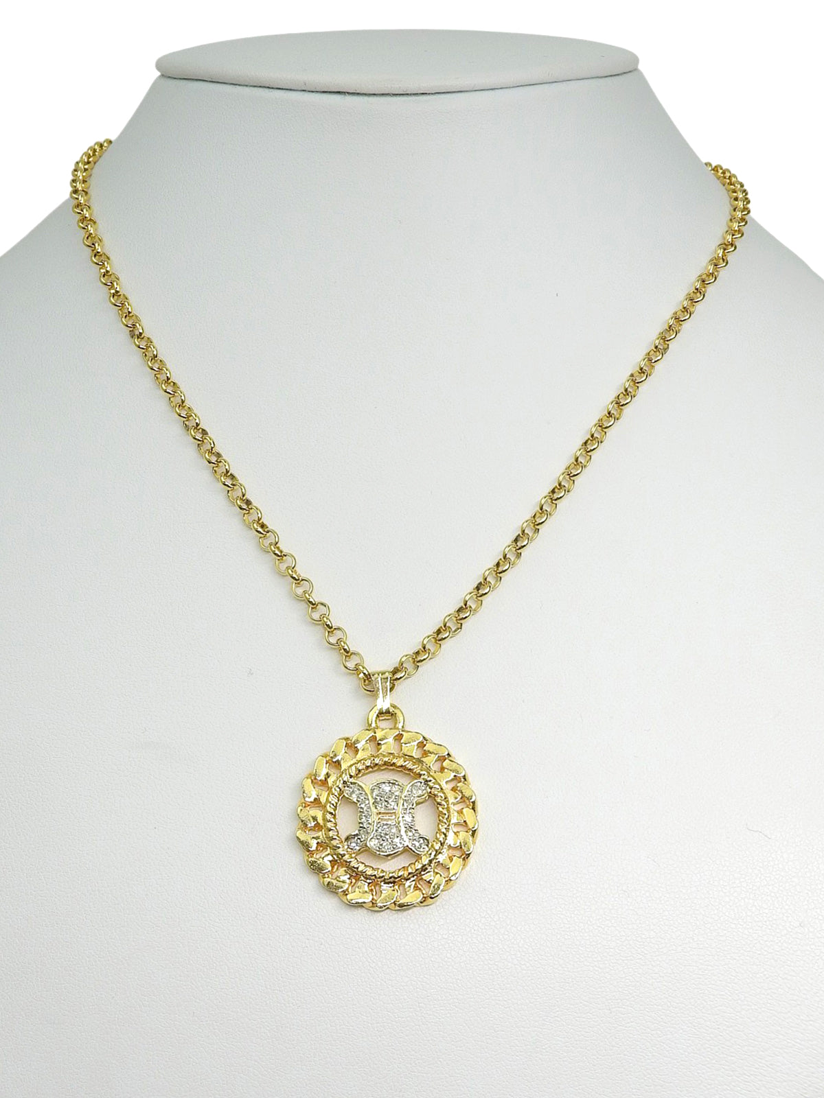 Rhinestone Circle Macadam Plate Necklace Gold