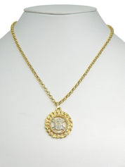 Rhinestone Circle Macadam Plate Necklace Gold
