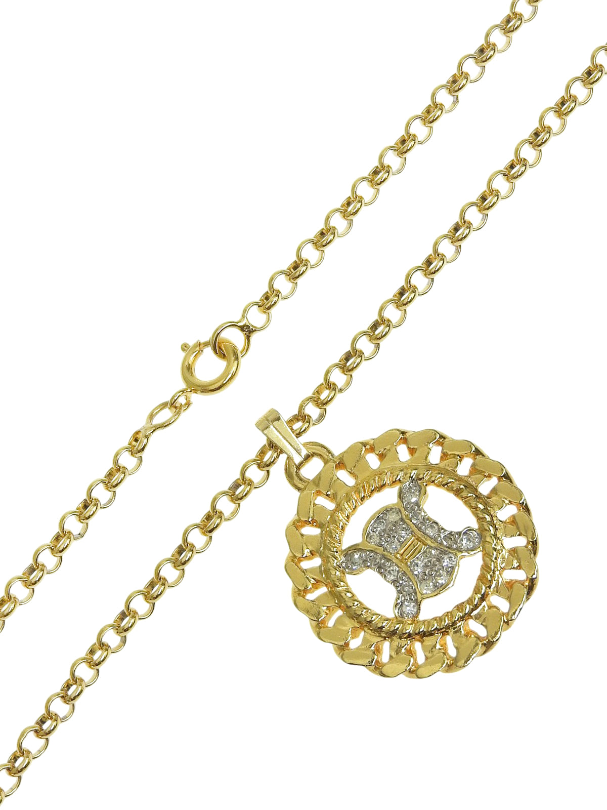 Rhinestone Circle Macadam Plate Necklace Gold