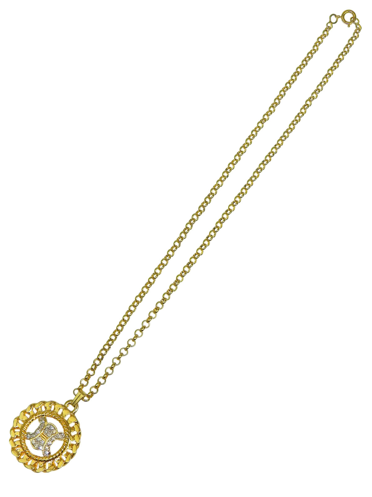 Rhinestone Circle Macadam Plate Necklace Gold