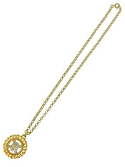 Rhinestone Circle Macadam Plate Necklace Gold
