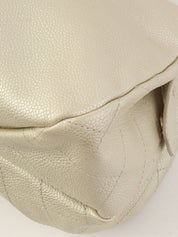 2010年頃製 キャビアスキンCCマークステッチチェーンショルダーバッグ メタリックホワイト