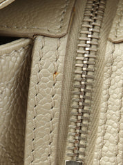 2010年頃製 キャビアスキンCCマークステッチチェーンショルダーバッグ メタリックホワイト