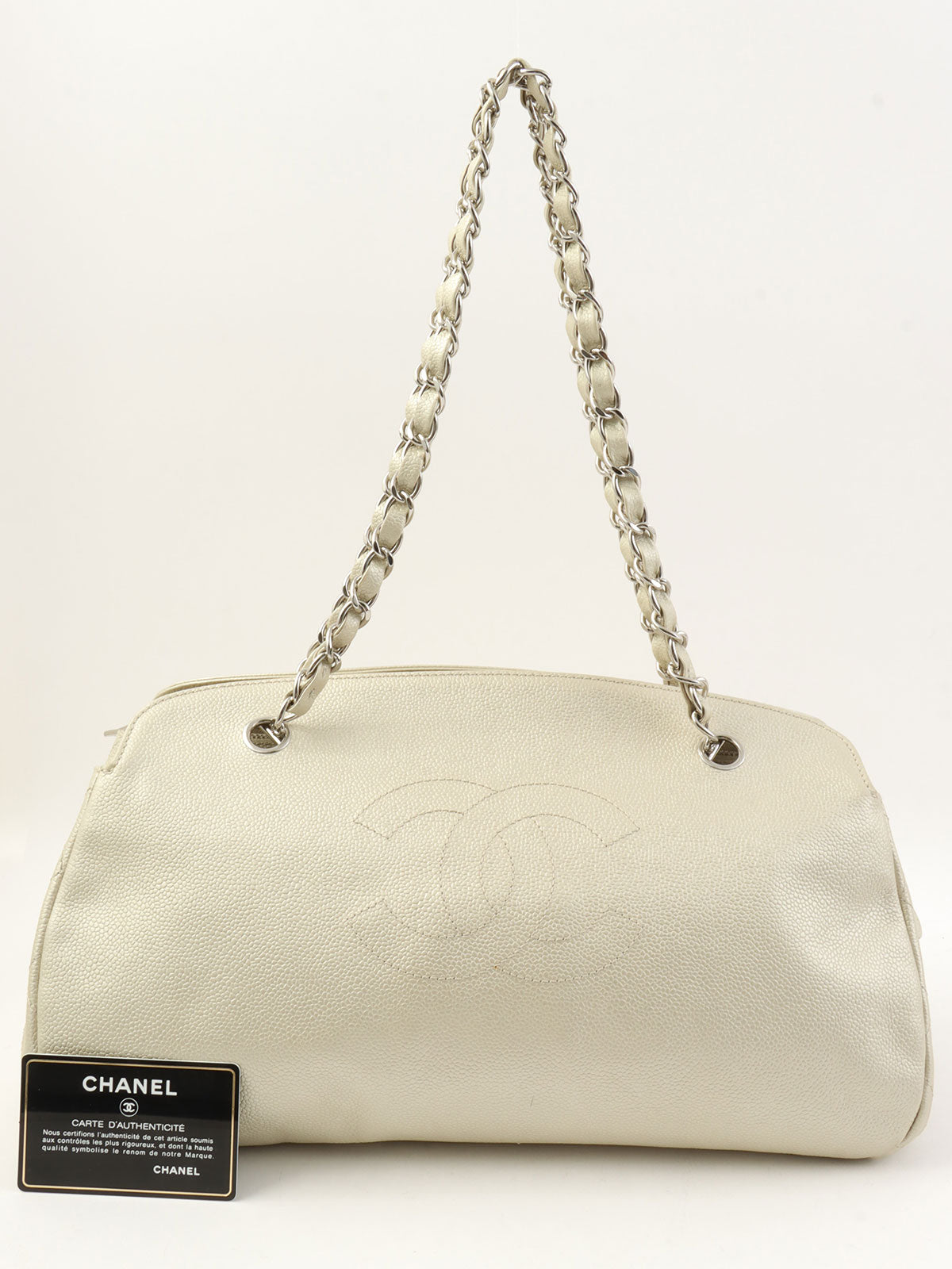 2010 Caviar Skin CC Mark Stitch Chain Shoulder Bag in Metallic White