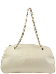 2010年頃製 キャビアスキンCCマークステッチチェーンショルダーバッグ メタリックホワイト