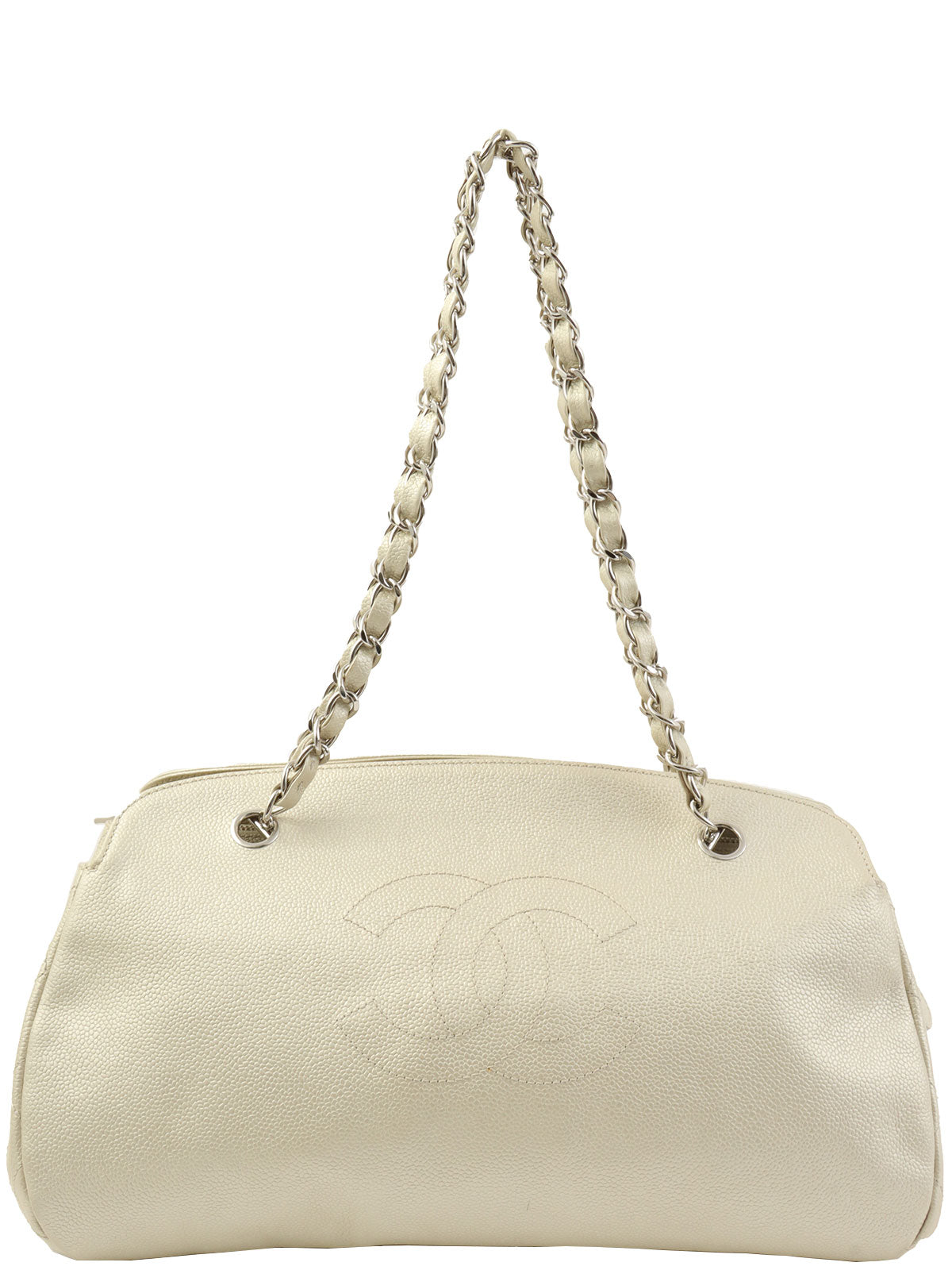 2010 Caviar Skin CC Mark Stitch Chain Shoulder Bag in Metallic White