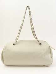 2010年頃製 キャビアスキンCCマークステッチチェーンショルダーバッグ メタリックホワイト