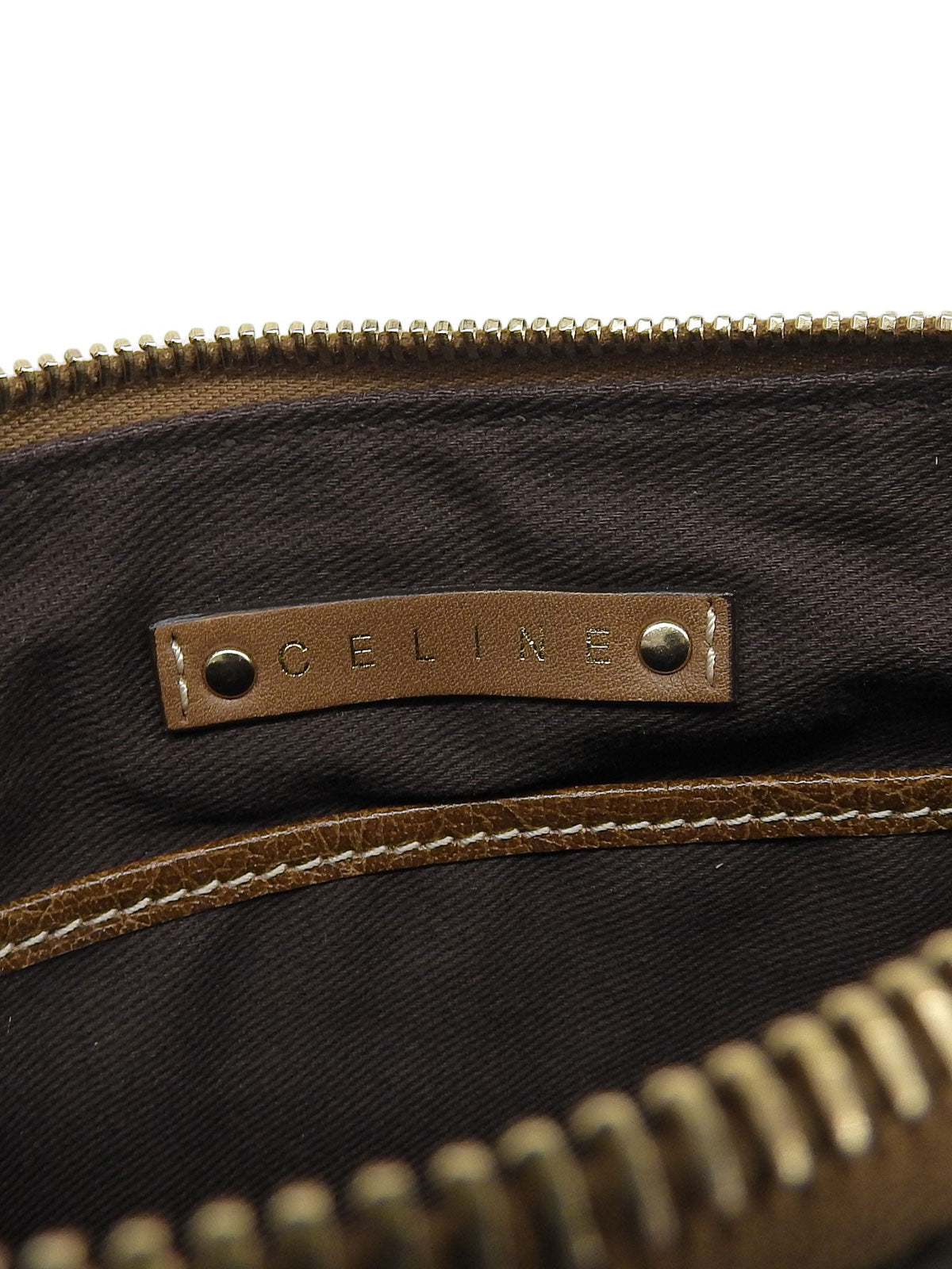 Canvas and leather combination carriage motif one-shoulder bag in brown/navy