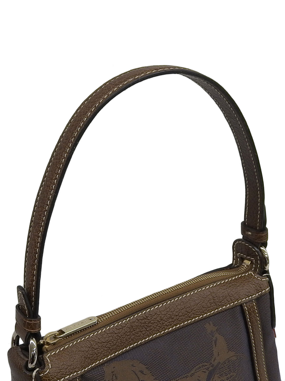 Canvas and leather combination carriage motif one-shoulder bag in brown/navy