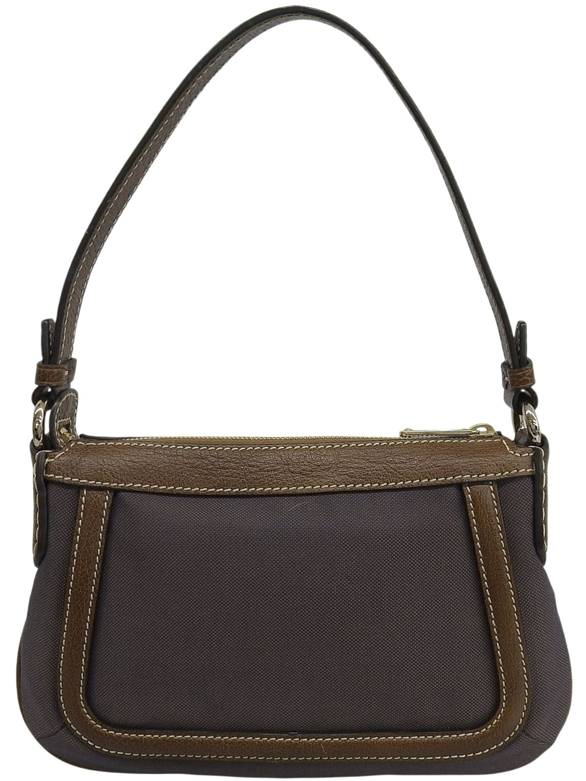 キャンバスレザーコンビ馬車モチーフワンショルダーバッグ ブラウン/ネイビー