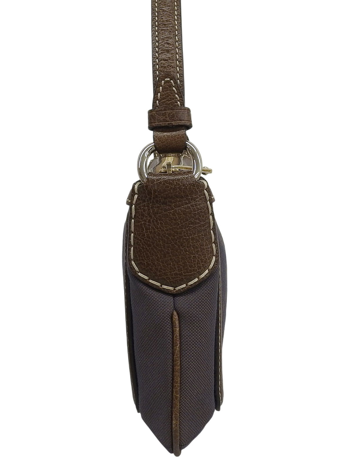 キャンバスレザーコンビ馬車モチーフワンショルダーバッグ ブラウン/ネイビー