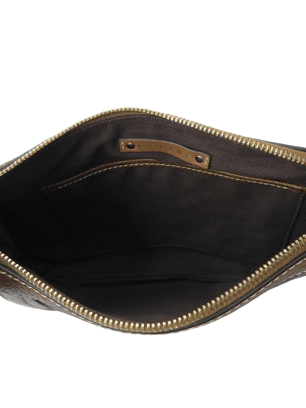 Canvas and leather combination carriage motif one-shoulder bag in brown/navy