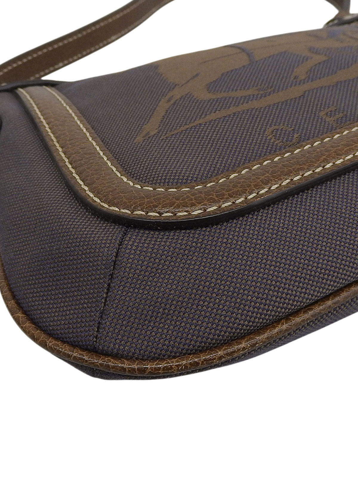 キャンバスレザーコンビ馬車モチーフワンショルダーバッグ ブラウン/ネイビー