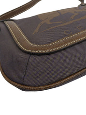 キャンバスレザーコンビ馬車モチーフワンショルダーバッグ ブラウン/ネイビー