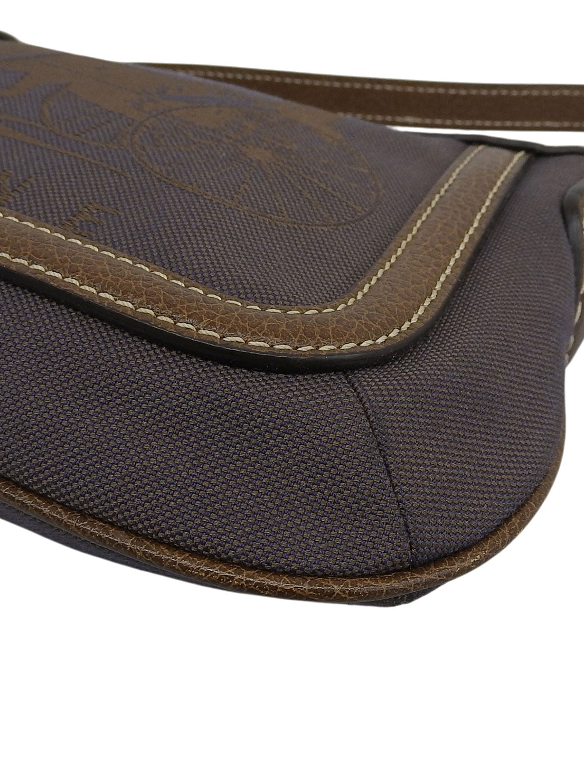 Canvas and leather combination carriage motif one-shoulder bag in brown/navy