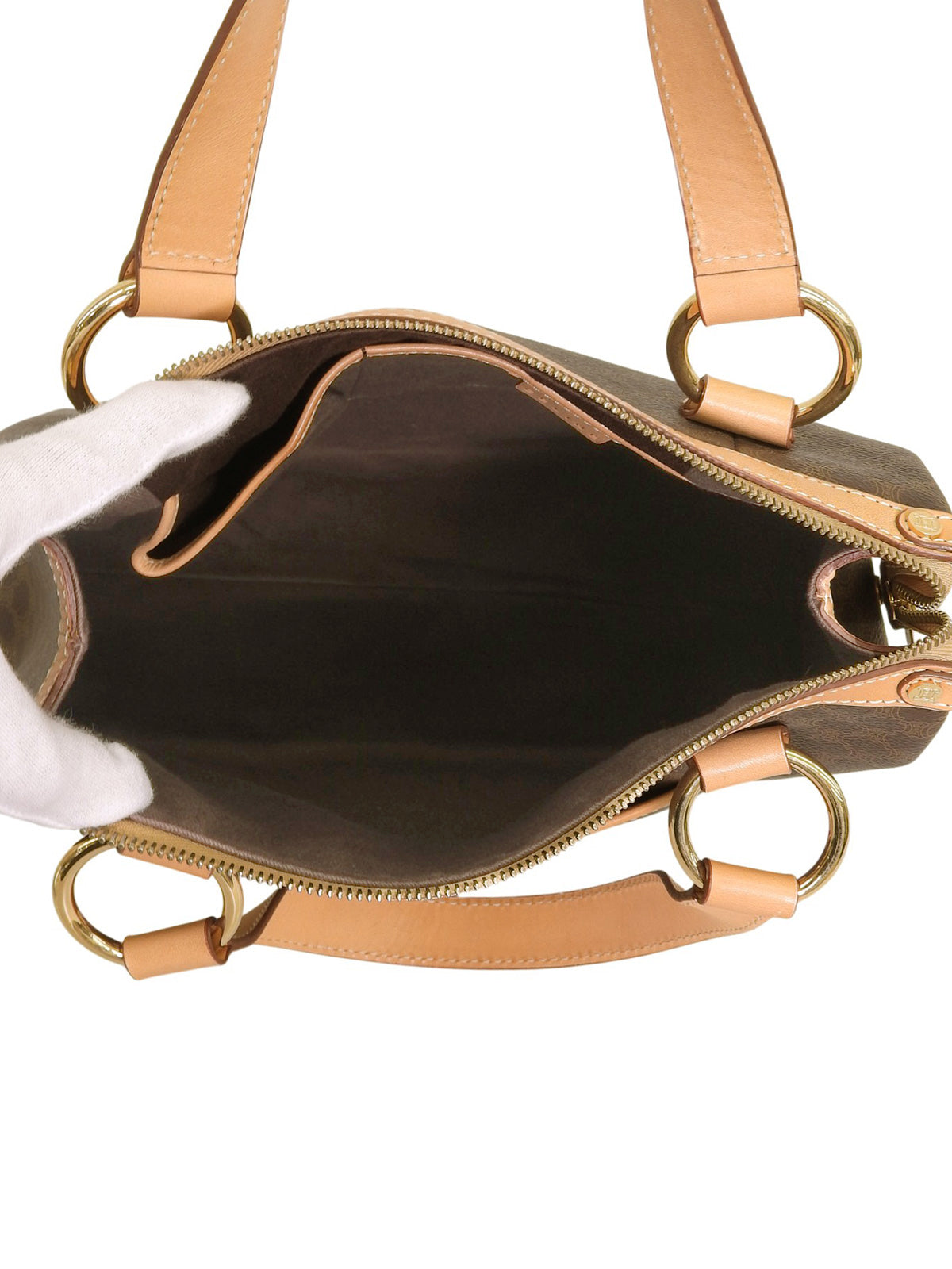 マカダムパターンハンドバッグ ブラウン