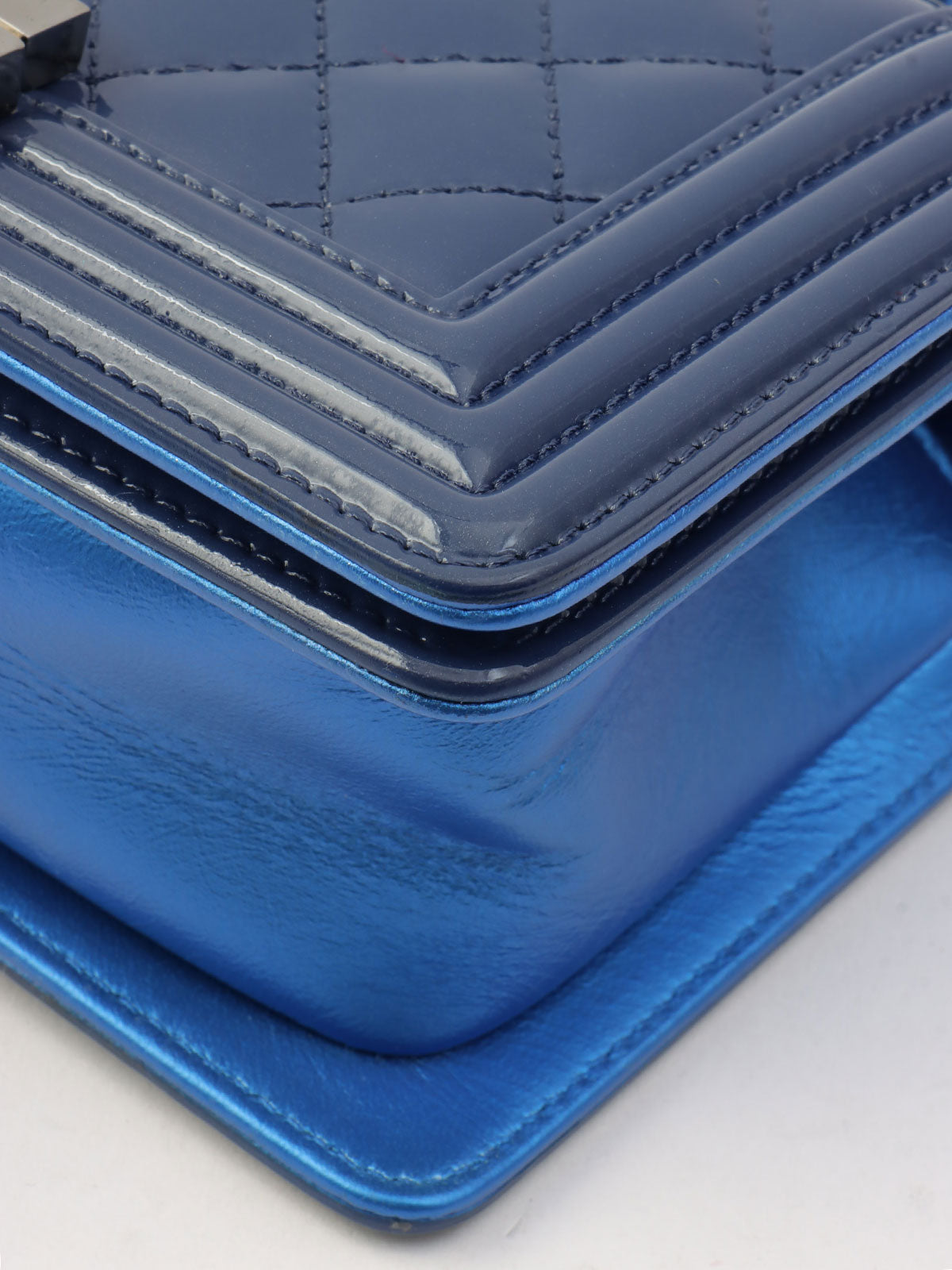 2014-era Patent Boy Chanel Chain Shoulder Bag Blue