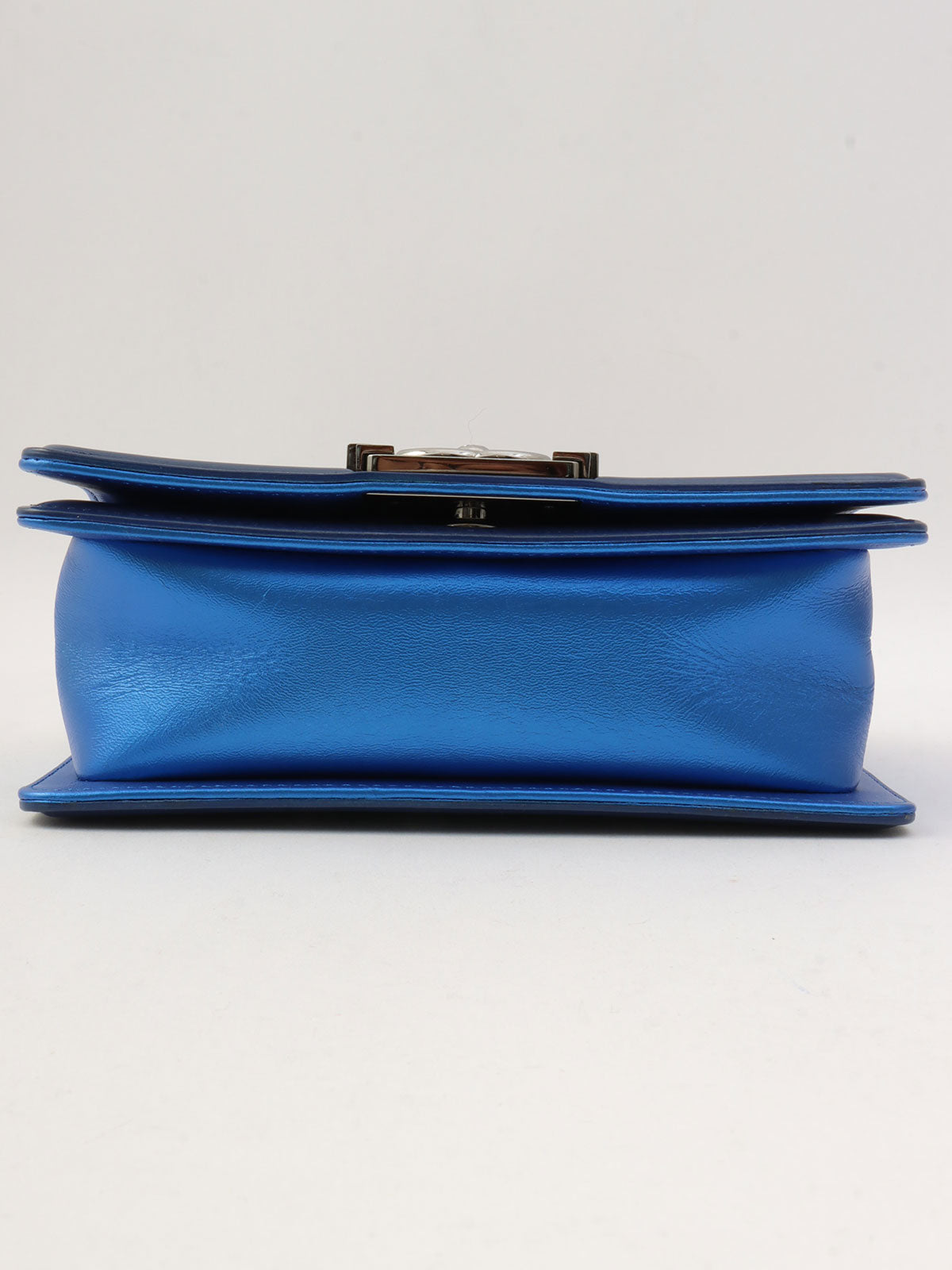 2014-era Patent Boy Chanel Chain Shoulder Bag Blue