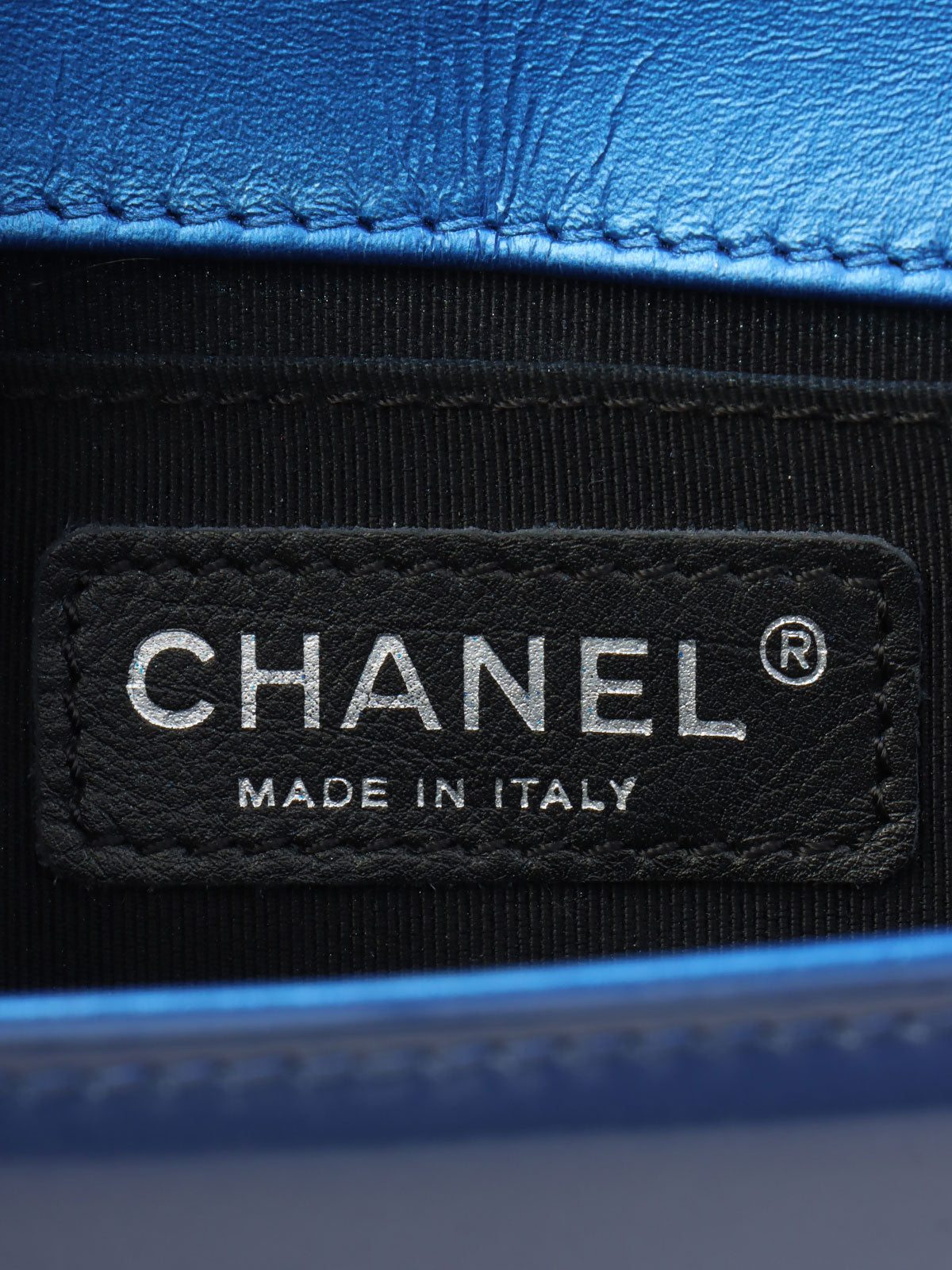 2014-era Patent Boy Chanel Chain Shoulder Bag Blue