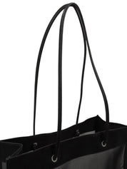 Mesh and leather combination logo tote bag in black