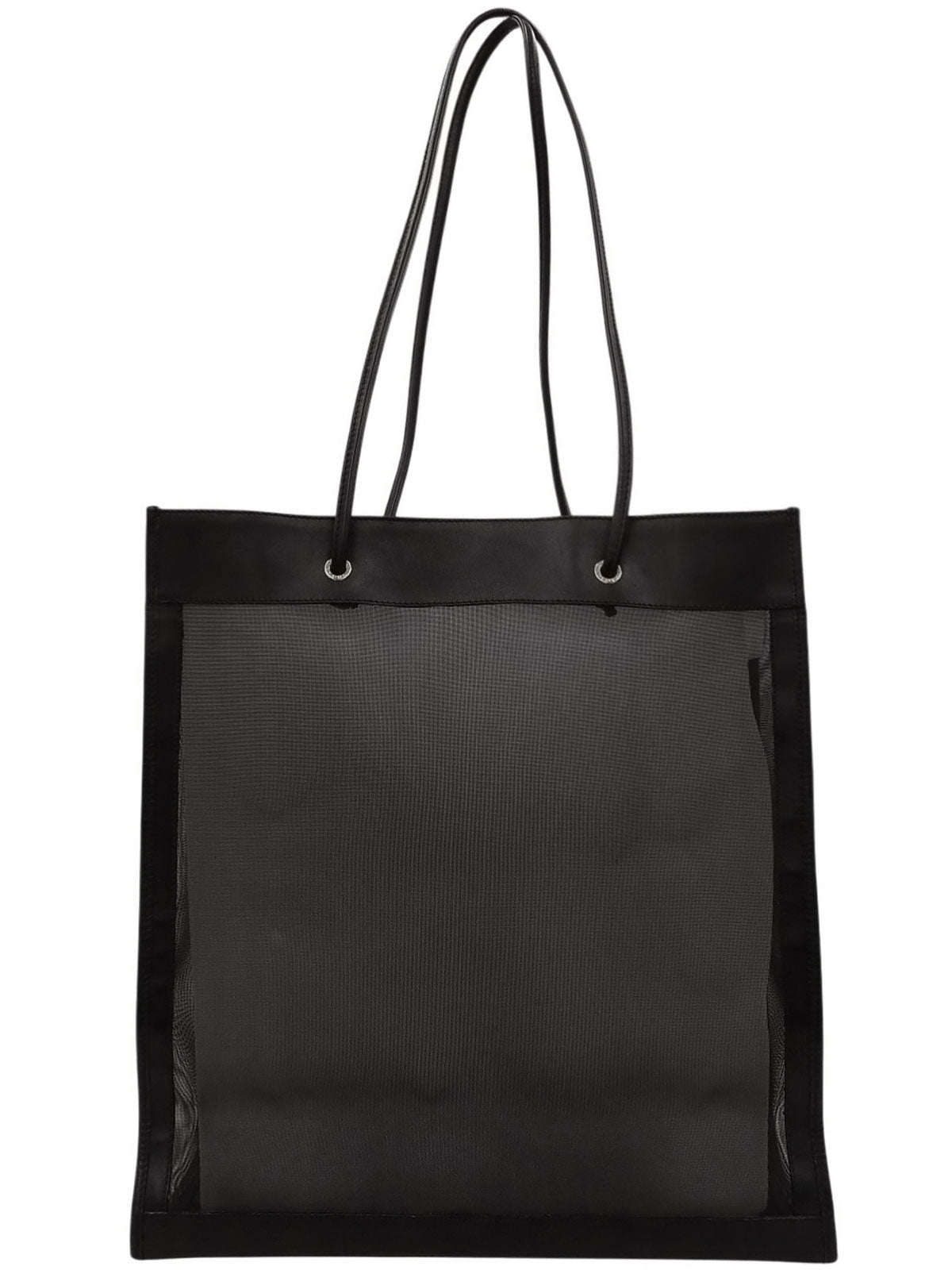 メッシュレザーコンビロゴトートバッグ ブラック