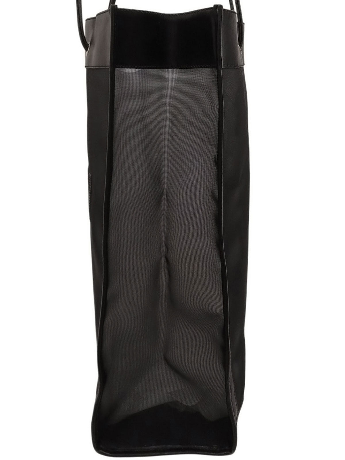 Mesh and leather combination logo tote bag in black