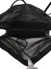Mesh and leather combination logo tote bag in black