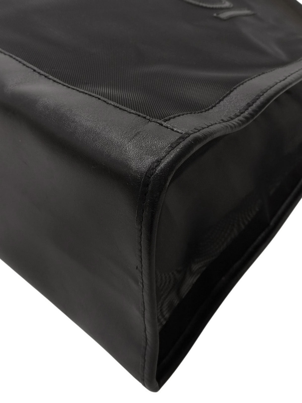 メッシュレザーコンビロゴトートバッグ ブラック