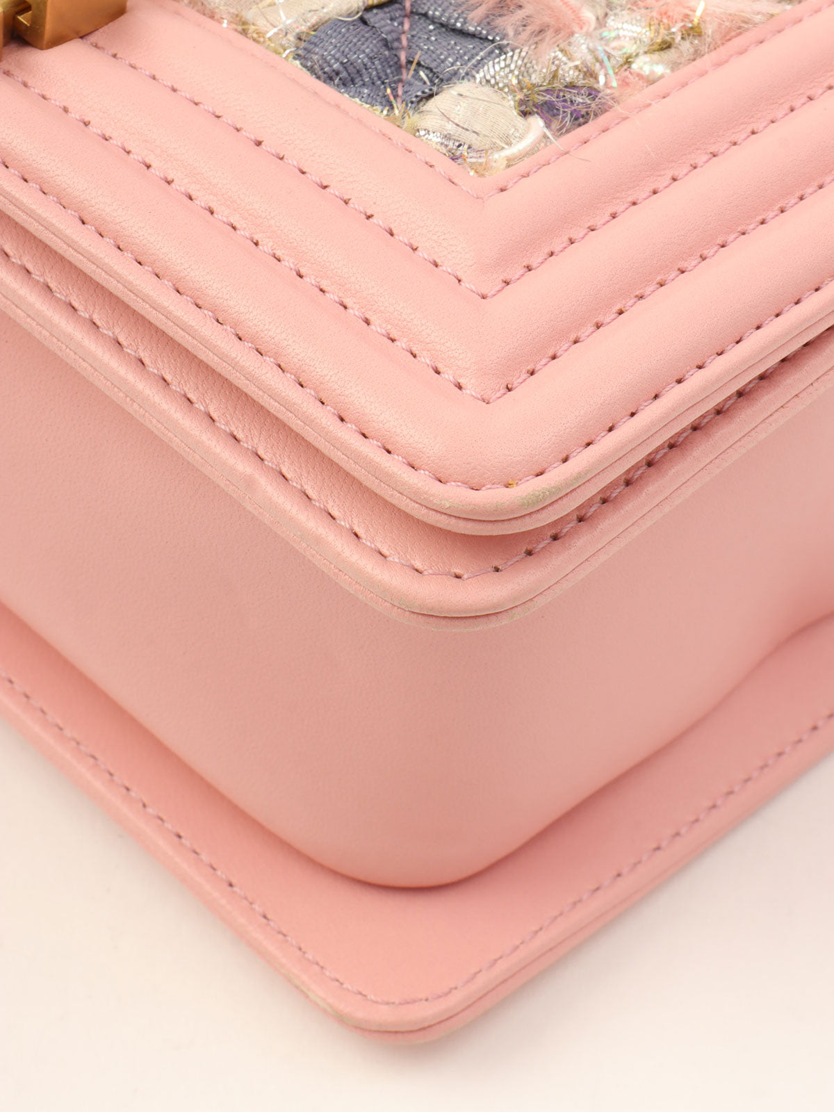 Around 2016 Made Tweed Boy Chanel Chain Shoulder Bag Pink/Multi