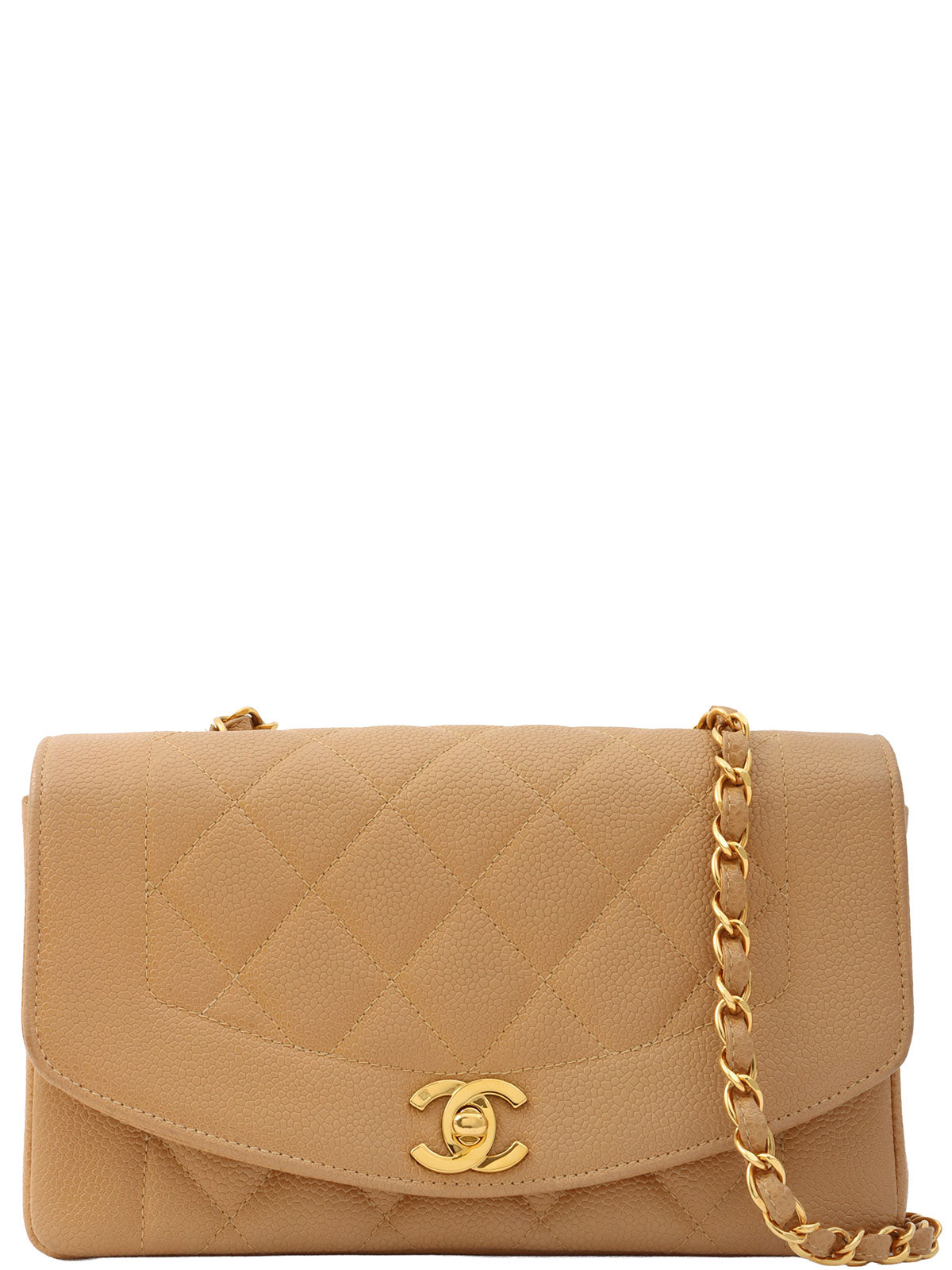 Diana caviar leather flap chain bag, 22cm, beige, made around 1995.