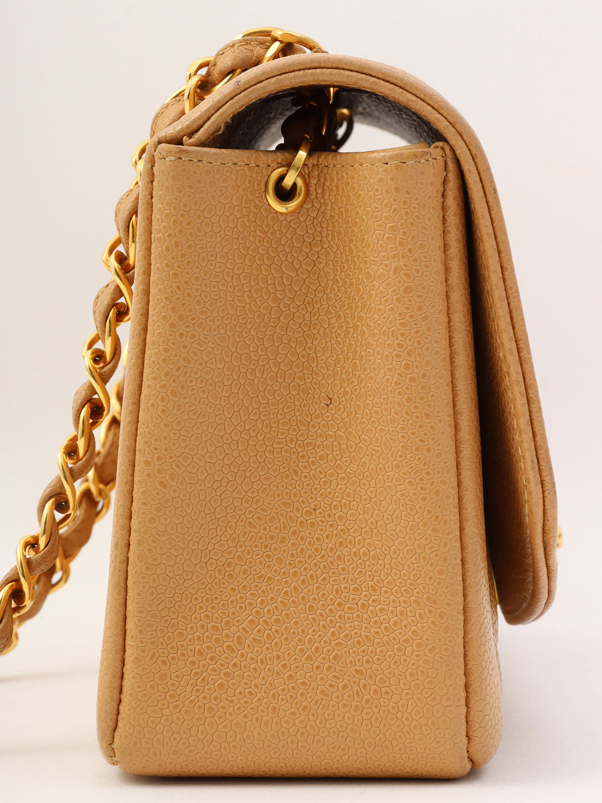 Diana caviar leather flap chain bag, 22cm, beige, made around 1995.