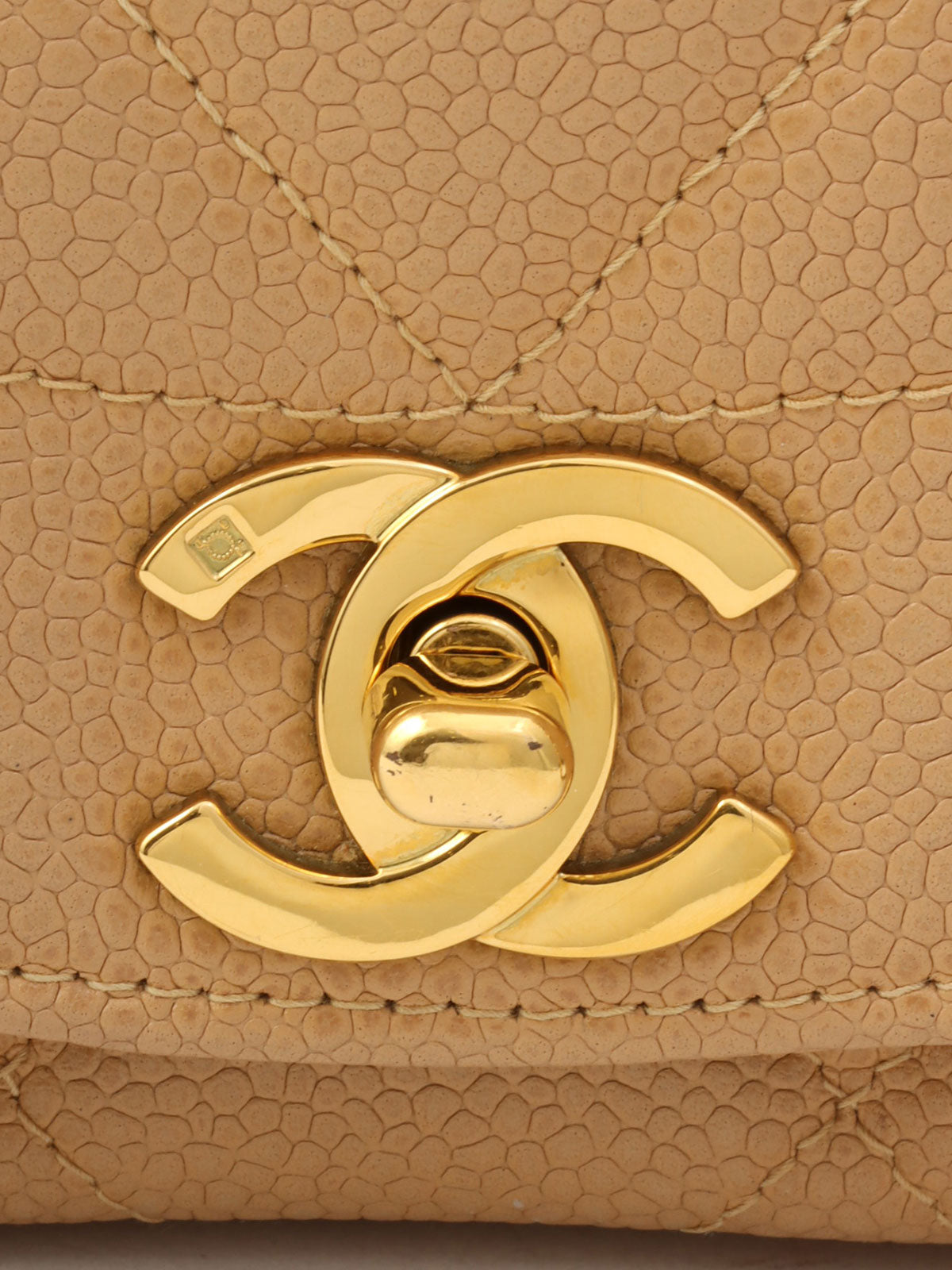 Diana caviar leather flap chain bag, 22cm, beige, made around 1995.