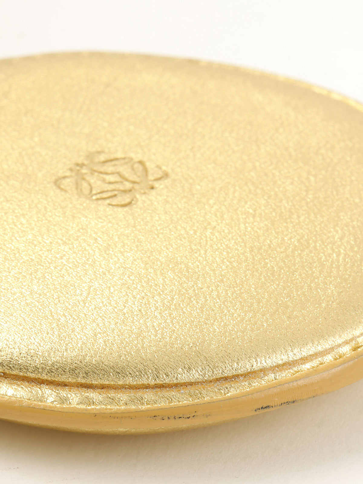 Nappa Leather Round Anagram Embossed Coin Case in Gold