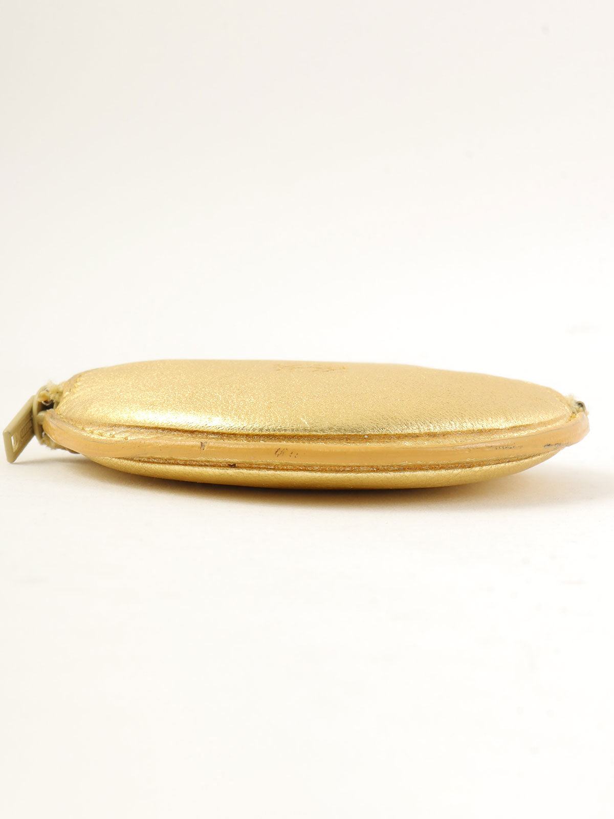 Nappa Leather Round Anagram Embossed Coin Case in Gold