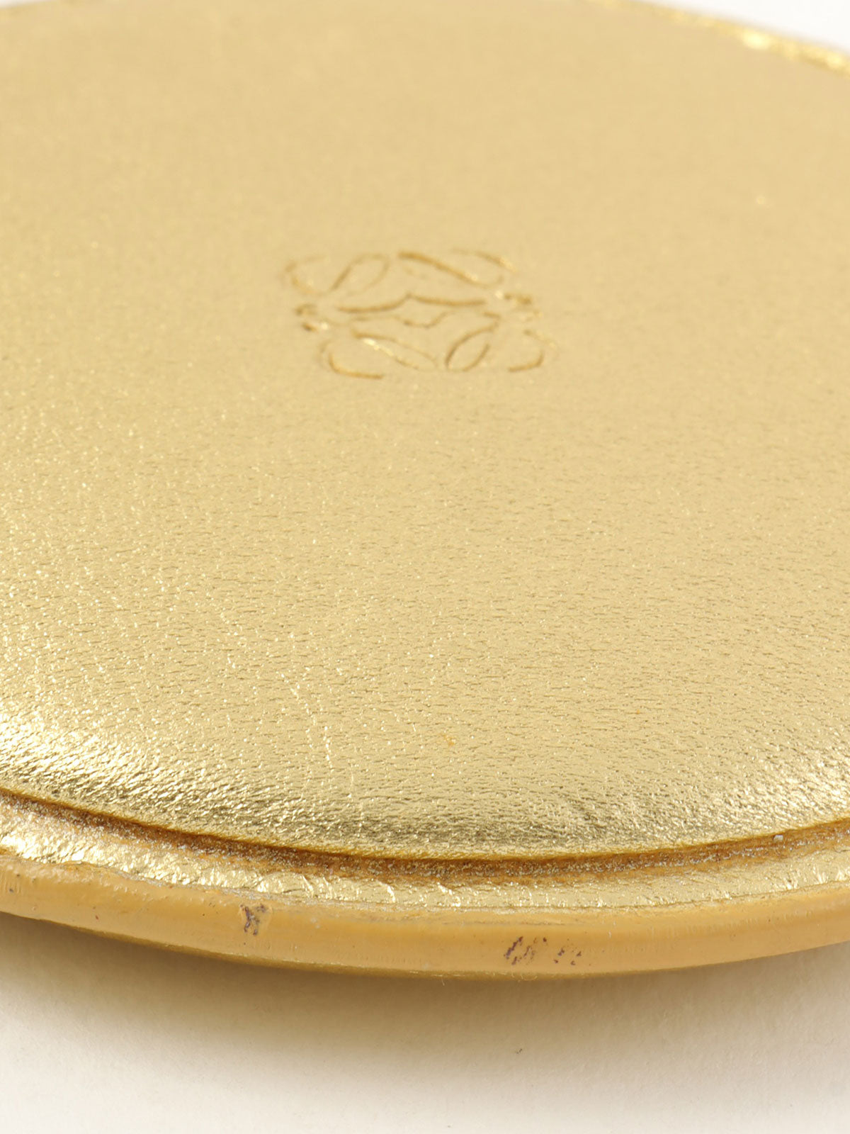 Nappa Leather Round Anagram Embossed Coin Case in Gold