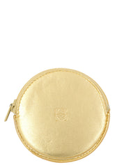Nappa Leather Round Anagram Embossed Coin Case in Gold