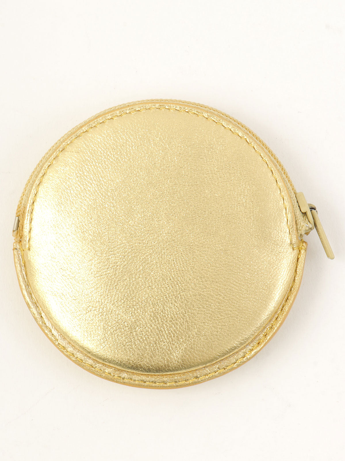 Nappa Leather Round Anagram Embossed Coin Case in Gold