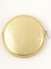 Nappa Leather Round Anagram Embossed Coin Case in Gold