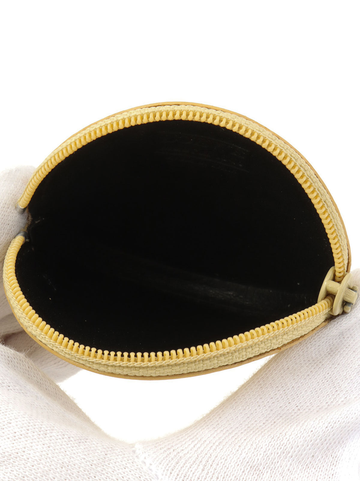 Nappa Leather Round Anagram Embossed Coin Case in Gold